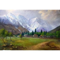 Aurangzib Hanjra, 30 x 40 Inch, Oil on Canvas, Landscape Painting, AC-AZH-021